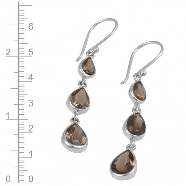 Sterling Silver 3 Drop Smokey Quartz Earrings