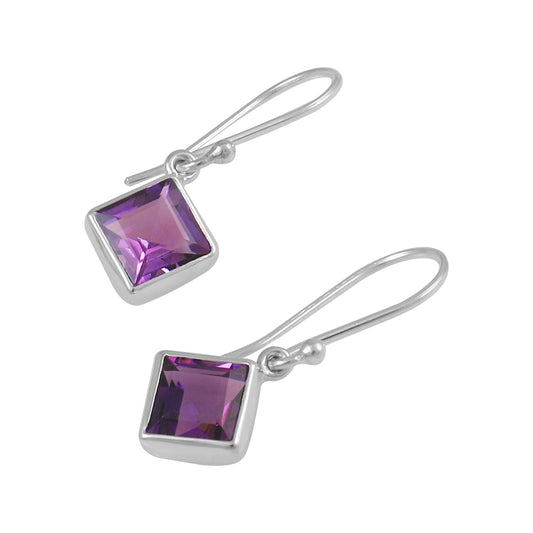 Stirling Silver Square Amethyst Earrings