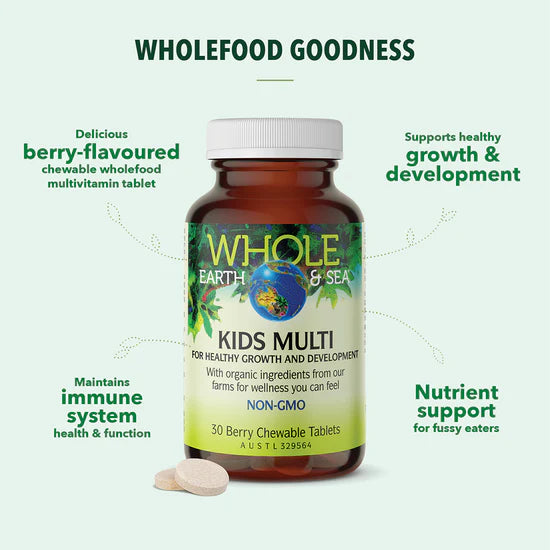 Whole Earth & Sea Kid's Wholefood Multi 30 Berry Chewable Tablets