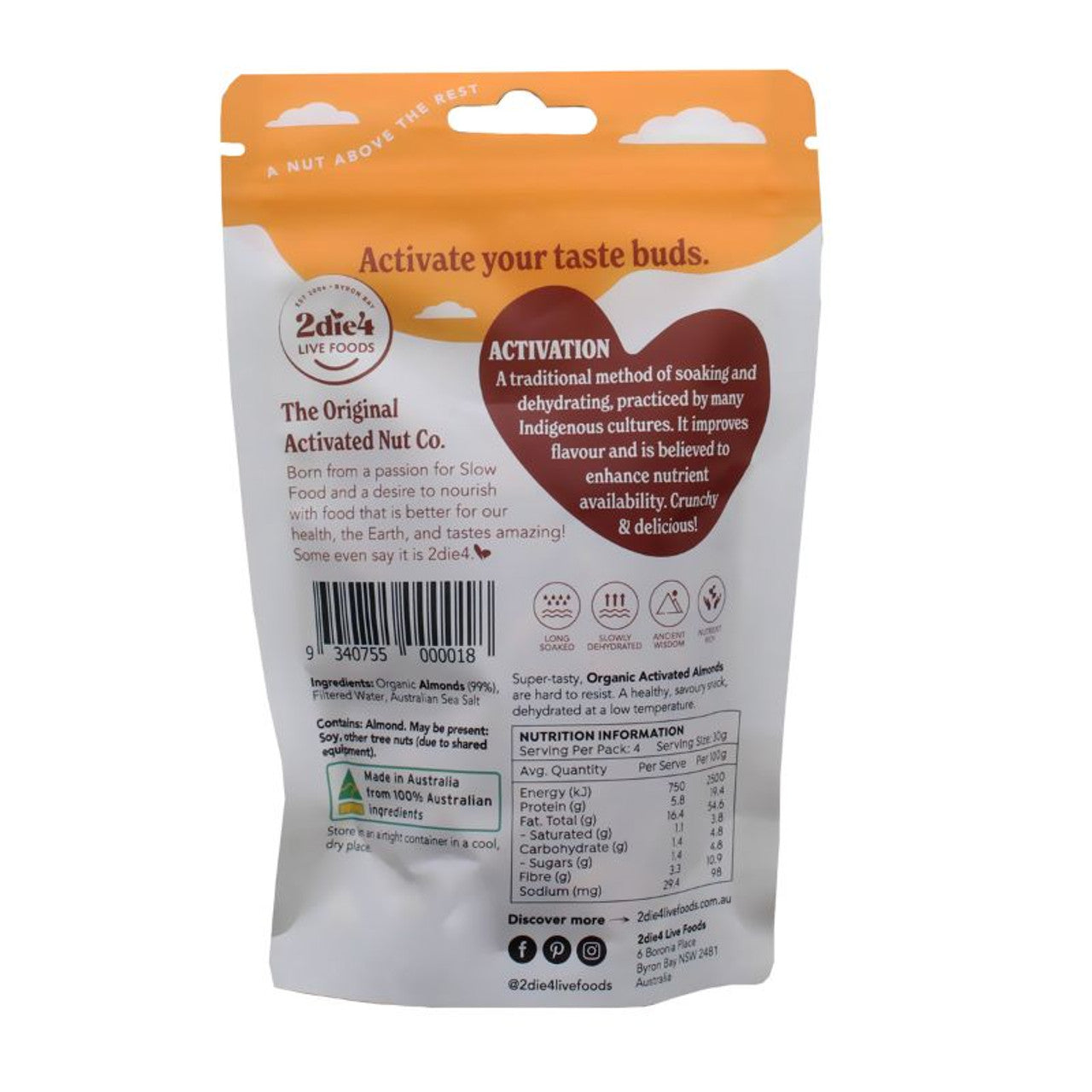 2Die4 Organic Activated Almonds 120g