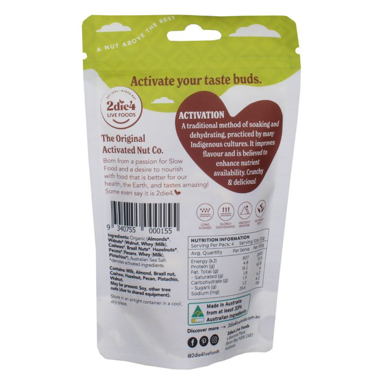 2Die4 Organic Activated Mixed Nuts 120g