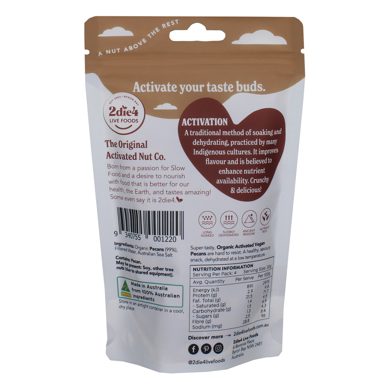 2Die4 Organic Activated Vegan Pecans 120g