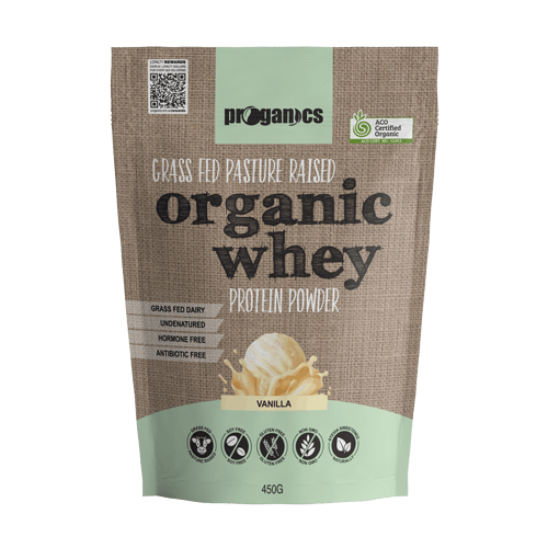 Proganics Grass Fed Pasture Raised Organic Whey Protein Powder Vanilla 450g